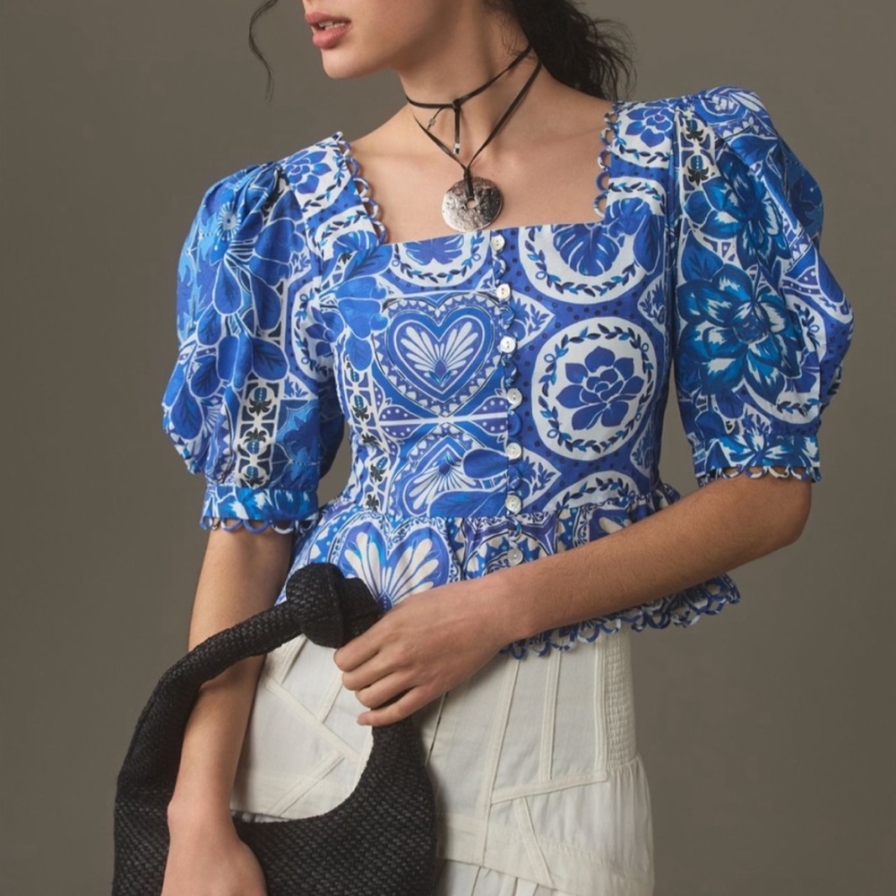 Farm Rio Women's Tile Dream Short Sleeve Blouse